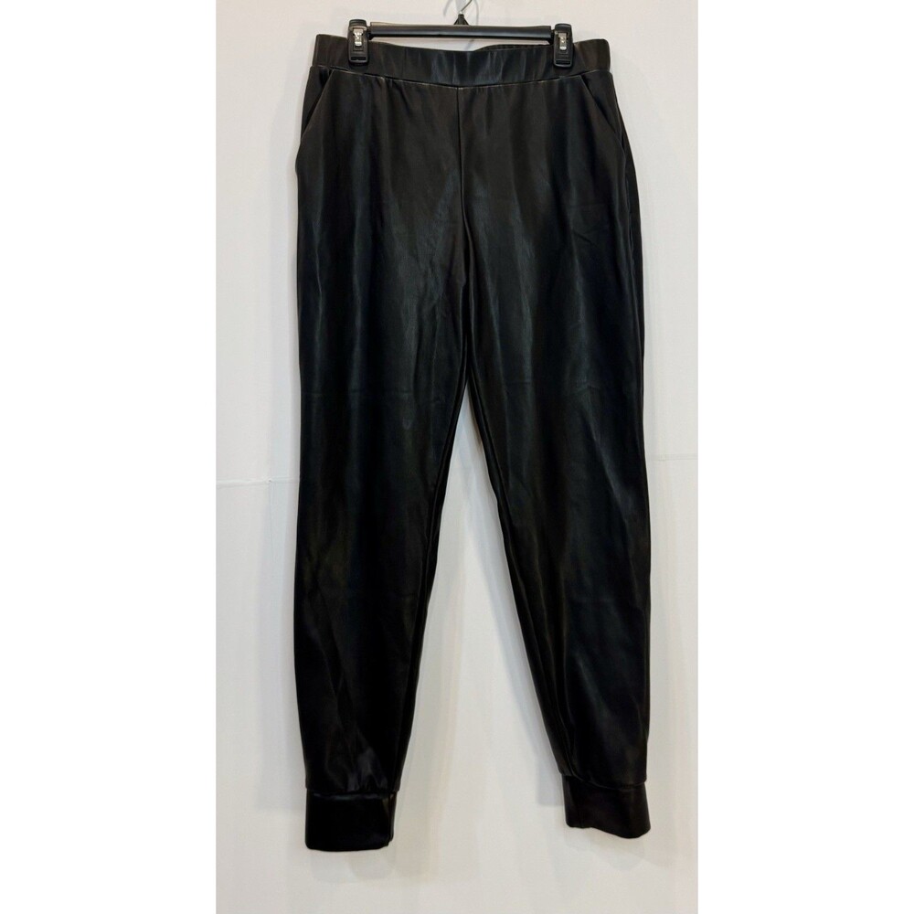 Juicy Couture Womens Size Large L Black Jogger Pants Faux Leather JUICY